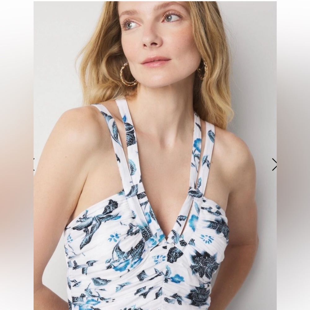 WHBM white blue floral dress NWT